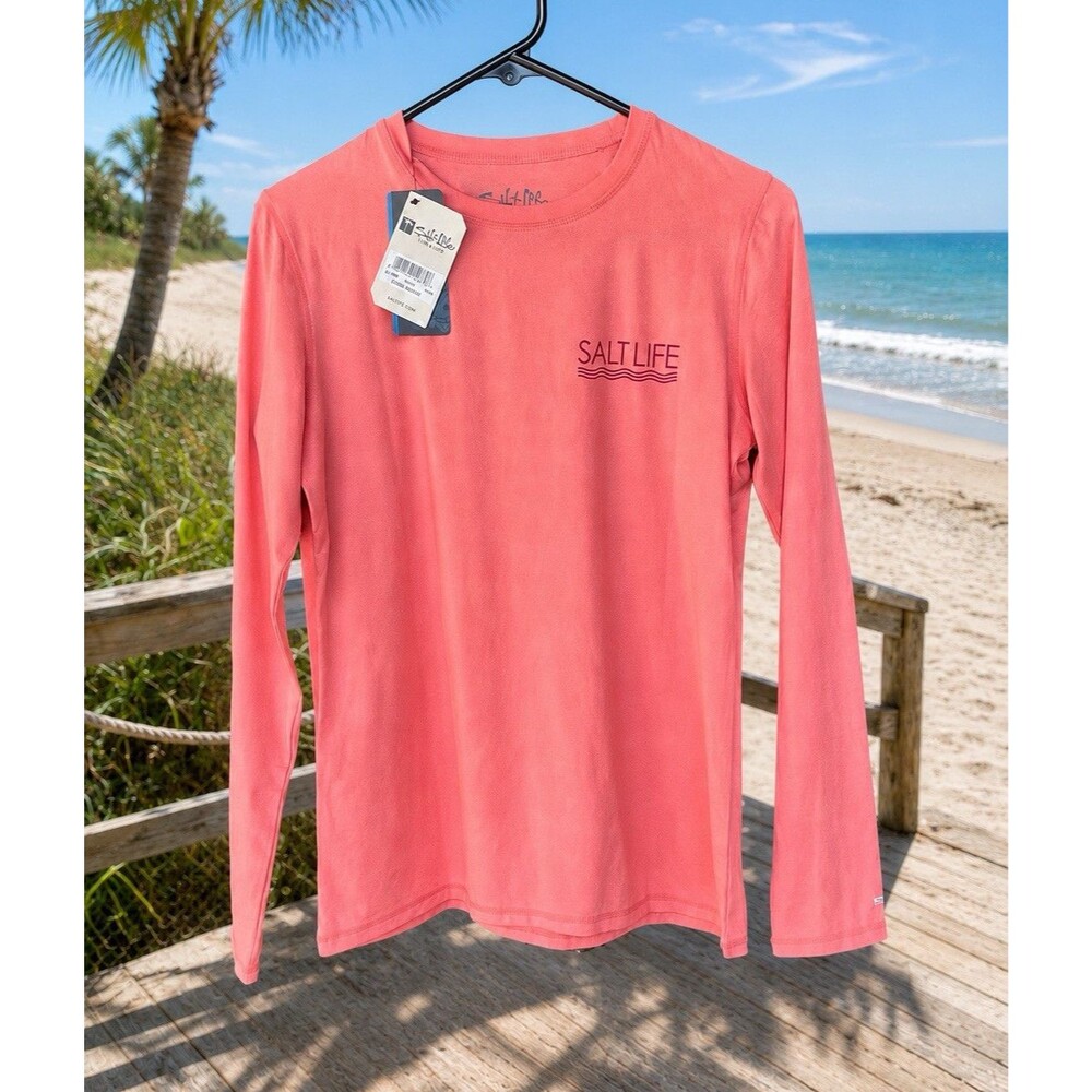 Salt Life SLX Vapor Pink Long Sleeve Crew Neck T-Shirt M UV Protection